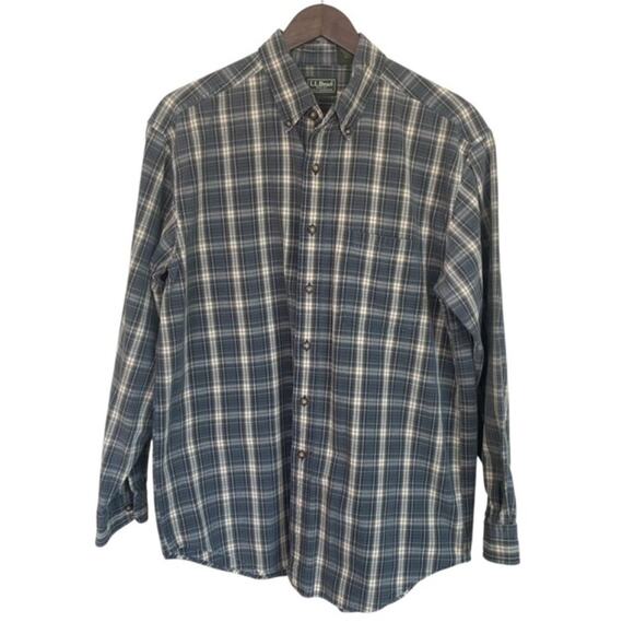 L.L. Bean Gray and Blue Plaid Button Down - Medium - Picture 1 of 4